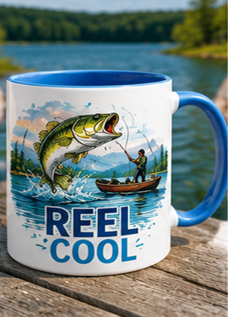 Fishing custom colourful graphic mug — blue